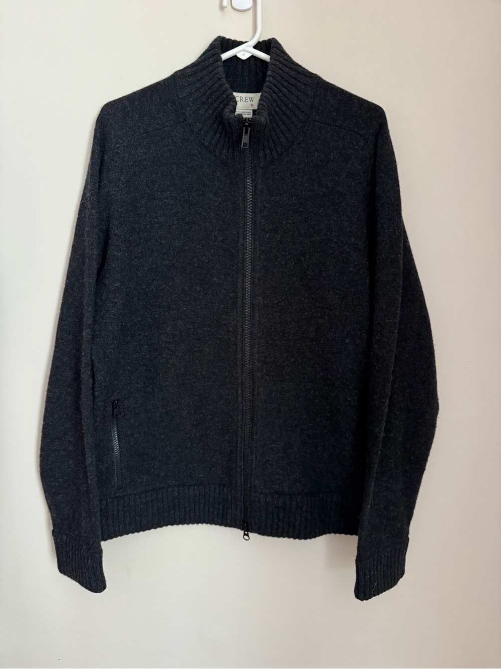J.Crew Men’s XL 100% Lambswool Full Zip Sweater Charcoal Gray Mock Neck